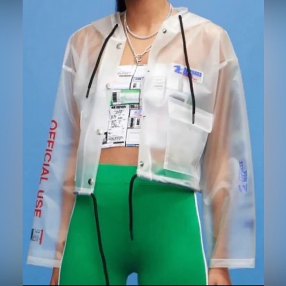 Forever 21 Jackets & Blazers - Forever 21 x USPS Hooded Cropped Rain Jacket